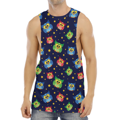 Owl And Star Pattern Print Men's Muscle Tank Top