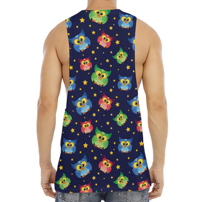 Owl And Star Pattern Print Men's Muscle Tank Top