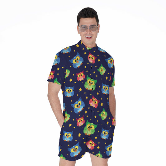 Owl And Star Pattern Print Men's Rompers