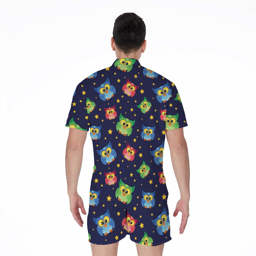 Owl And Star Pattern Print Men's Rompers