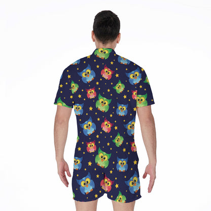 Owl And Star Pattern Print Men's Rompers