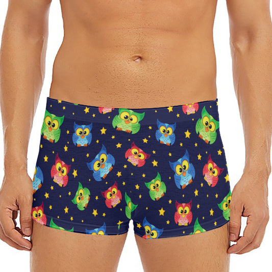 Owl And Star Pattern Print Men's Short Boxer Briefs