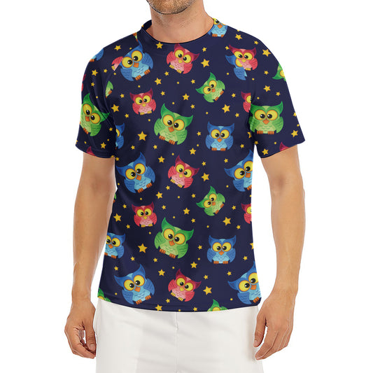 Owl And Star Pattern Print Men's Short Sleeve Rash Guard
