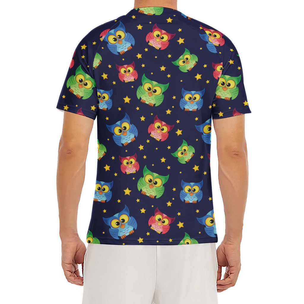Owl And Star Pattern Print Men's Short Sleeve Rash Guard