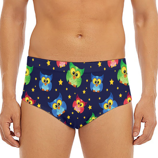 Owl And Star Pattern Print Men's Triangle Swim Briefs