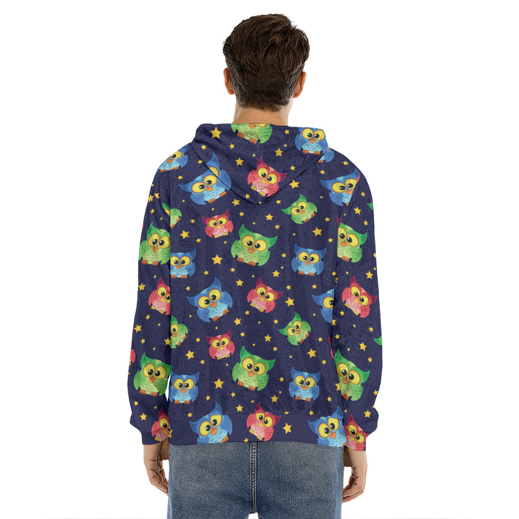 Owl And Star Pattern Print Men's Velvet Pullover Hoodie