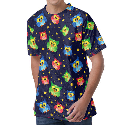 Owl And Star Pattern Print Men's Velvet T-Shirt