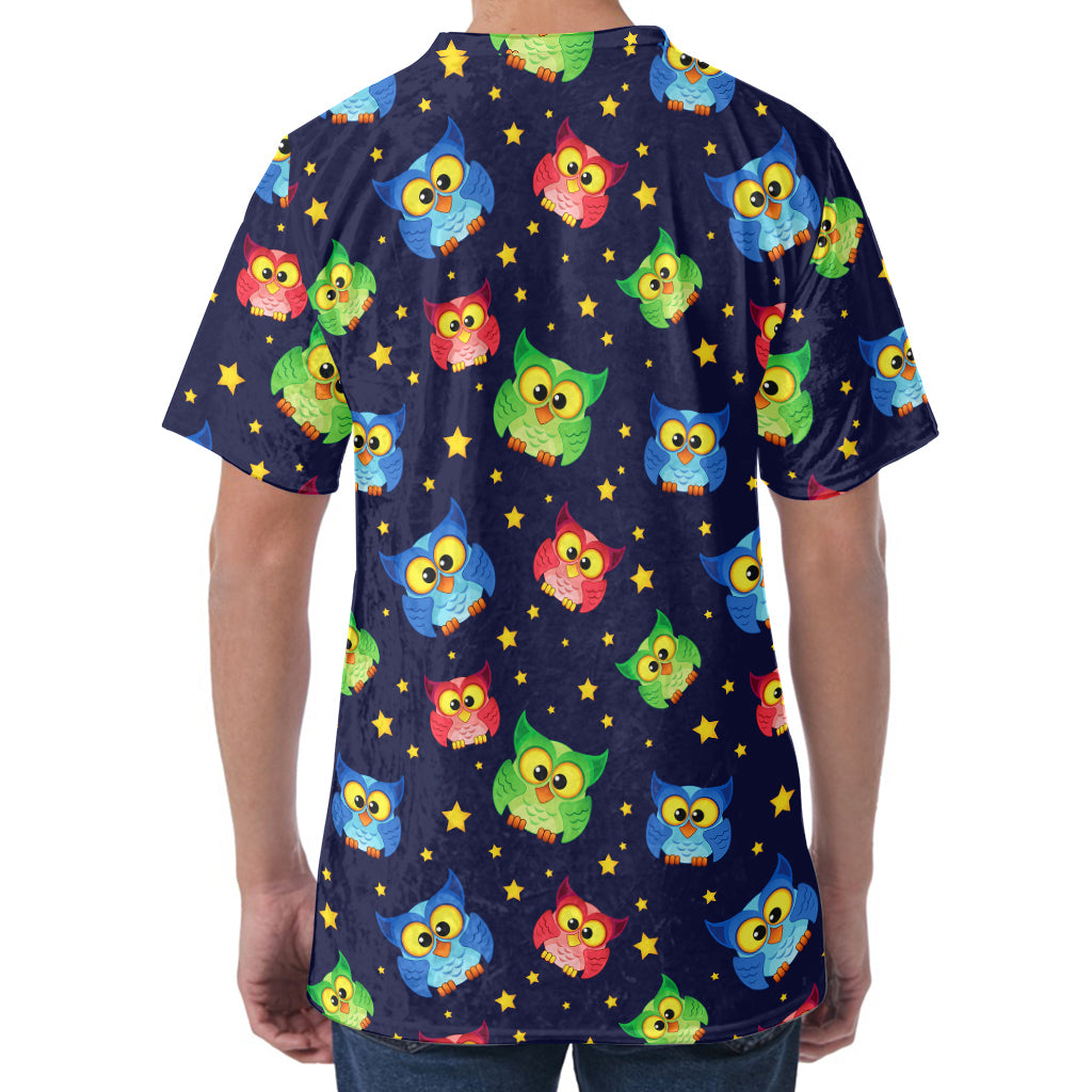 Owl And Star Pattern Print Men's Velvet T-Shirt