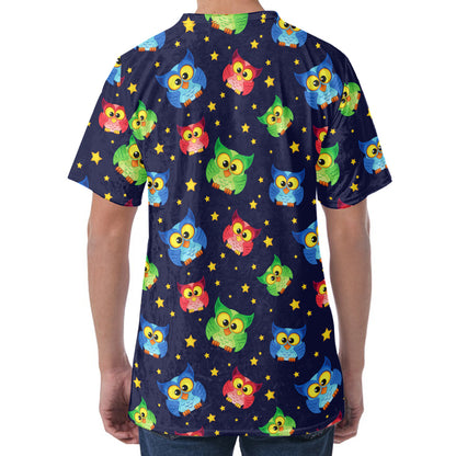 Owl And Star Pattern Print Men's Velvet T-Shirt