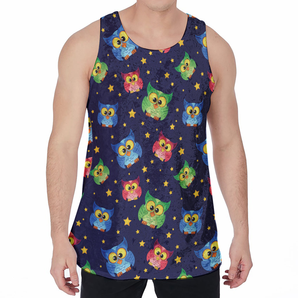 Owl And Star Pattern Print Men's Velvet Tank Top