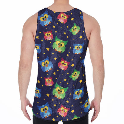 Owl And Star Pattern Print Men's Velvet Tank Top