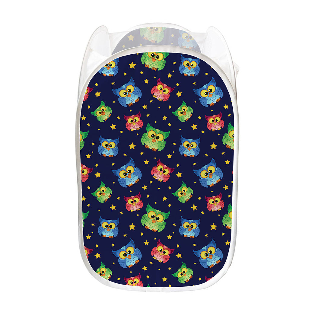 Owl And Star Pattern Print Mesh Laundry Hamper