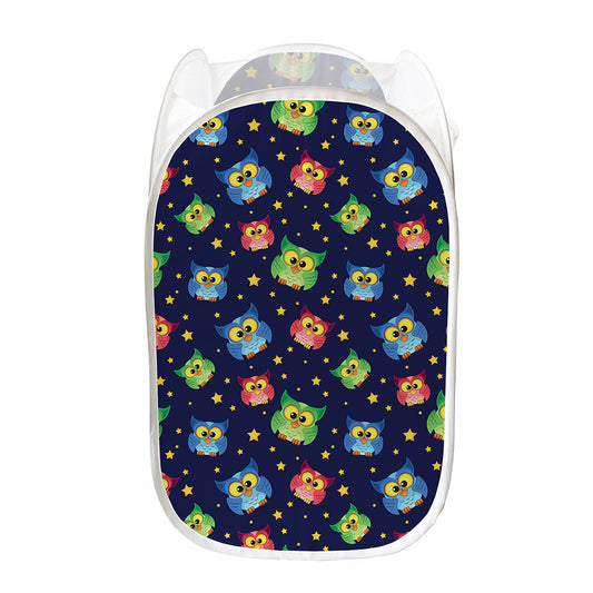 Owl And Star Pattern Print Mesh Laundry Hamper