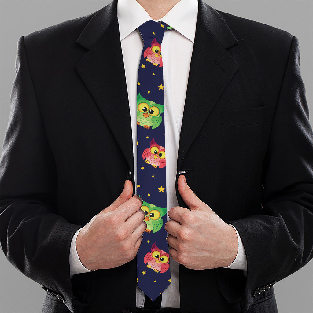 Owl And Star Pattern Print Necktie
