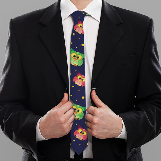 Owl And Star Pattern Print Necktie