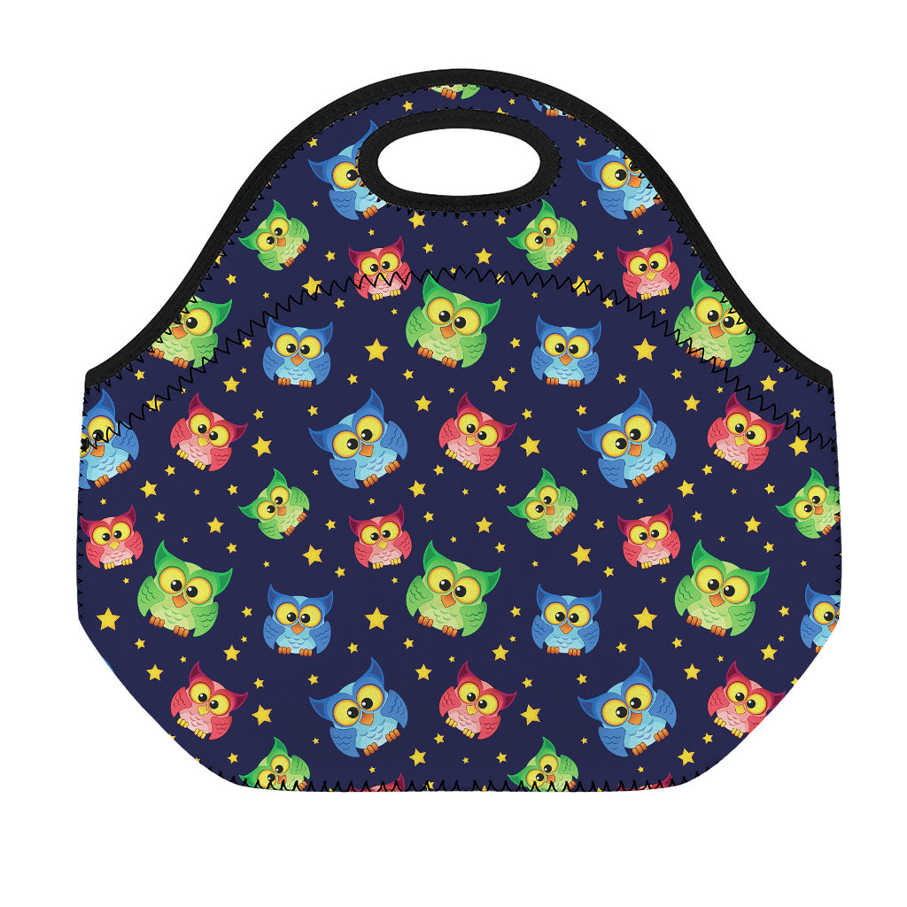 Owl And Star Pattern Print Neoprene Lunch Bag