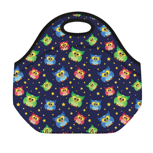 Owl And Star Pattern Print Neoprene Lunch Bag