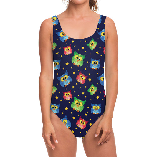 Owl And Star Pattern Print One Piece Swimsuit