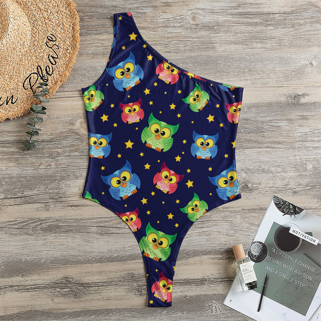 Owl And Star Pattern Print One Shoulder Bodysuit