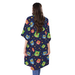 Owl And Star Pattern Print Open Front Beach Cover Up