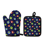 Owl And Star Pattern Print Oven Mitt And Pot Holder Set