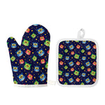 Owl And Star Pattern Print Oven Mitt And Pot Holder Set