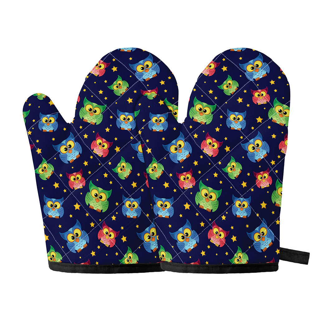 Owl And Star Pattern Print Oven Mitts