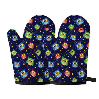 Owl And Star Pattern Print Oven Mitts