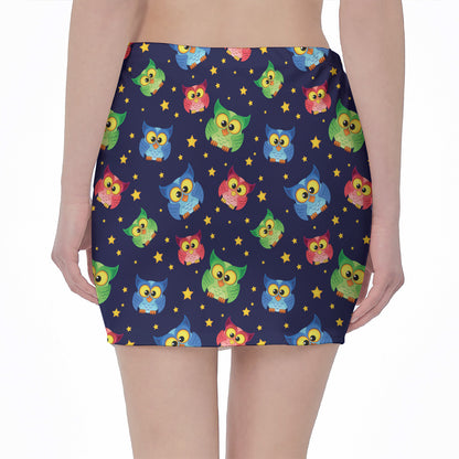 Owl And Star Pattern Print Pencil Mini Skirt