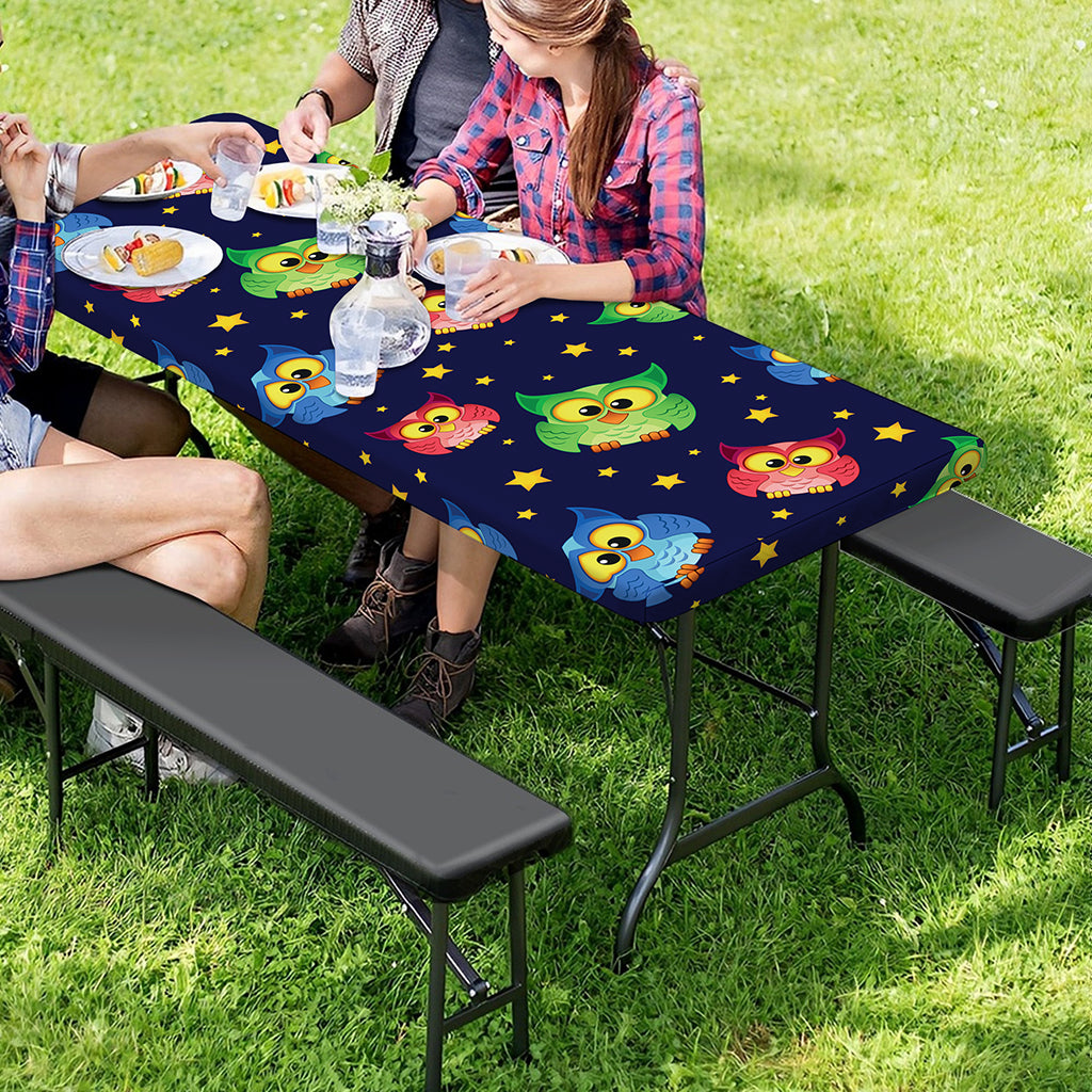 Owl And Star Pattern Print Picnic Table Cover