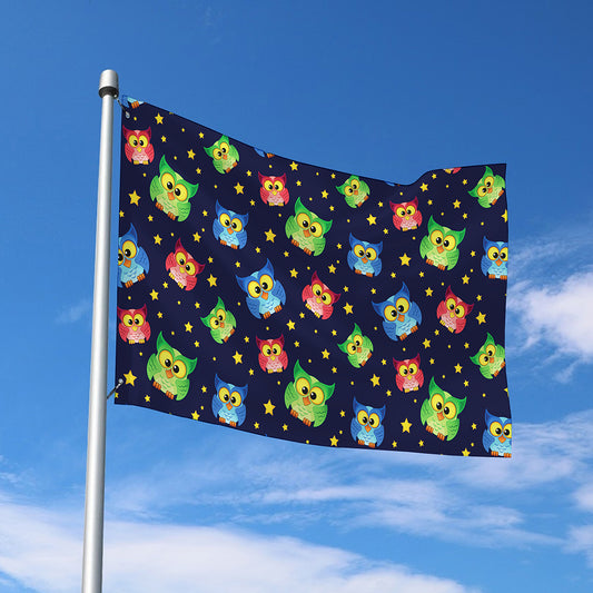 Owl And Star Pattern Print Polyester Flag