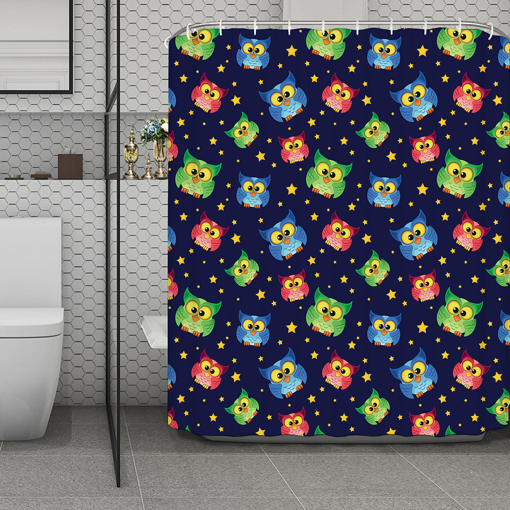 Owl And Star Pattern Print Polyester Shower Curtain