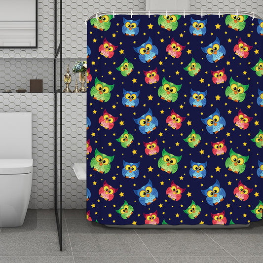 Owl And Star Pattern Print Polyester Shower Curtain
