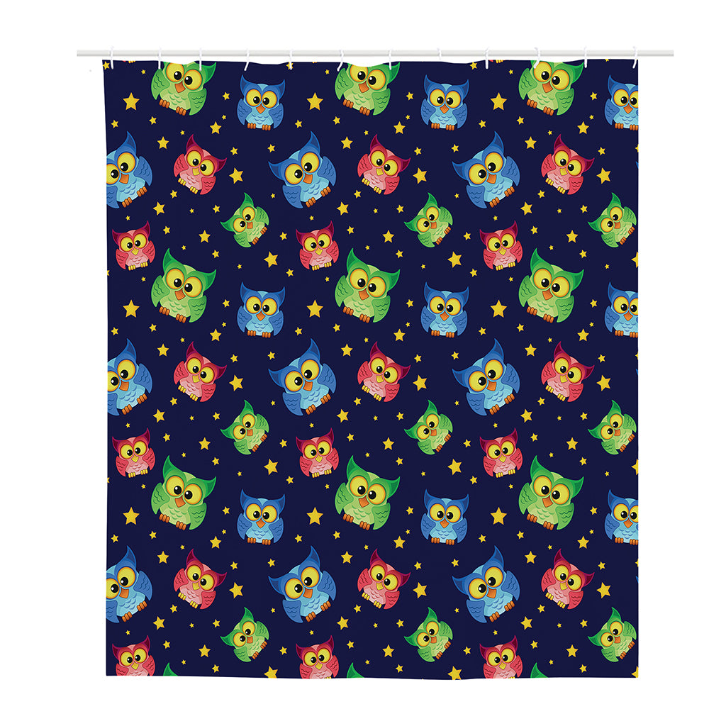 Owl And Star Pattern Print Polyester Shower Curtain