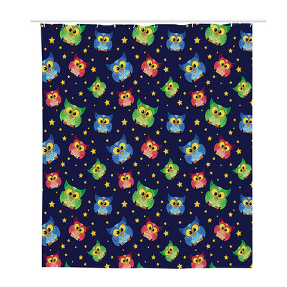 Owl And Star Pattern Print Polyester Shower Curtain