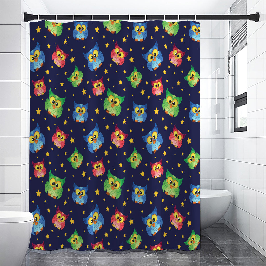 Owl And Star Pattern Print Premium Shower Curtain