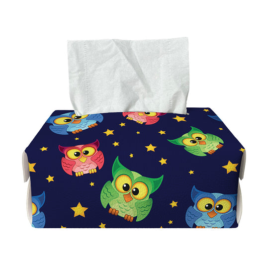 Owl And Star Pattern Print Rectangle Tissue Box Cover