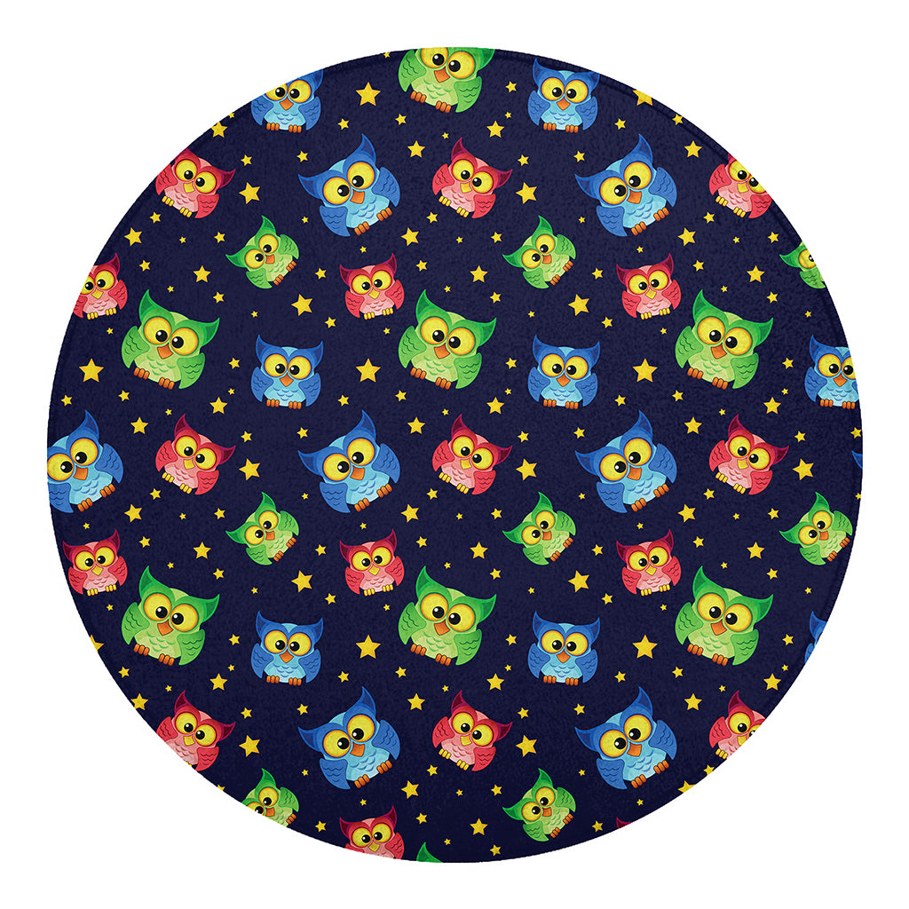 Owl And Star Pattern Print Round Blanket