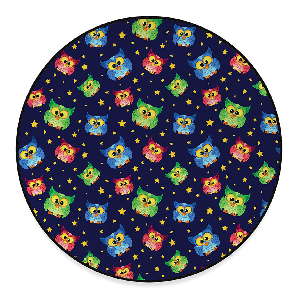 Owl And Star Pattern Print Round Floor Mat