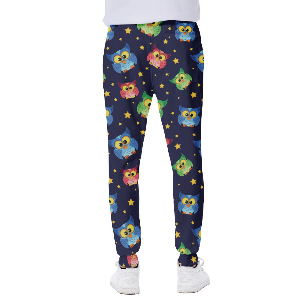 Owl And Star Pattern Print Scuba Joggers