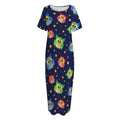 Owl And Star Pattern Print Short Sleeve Long Nightdress