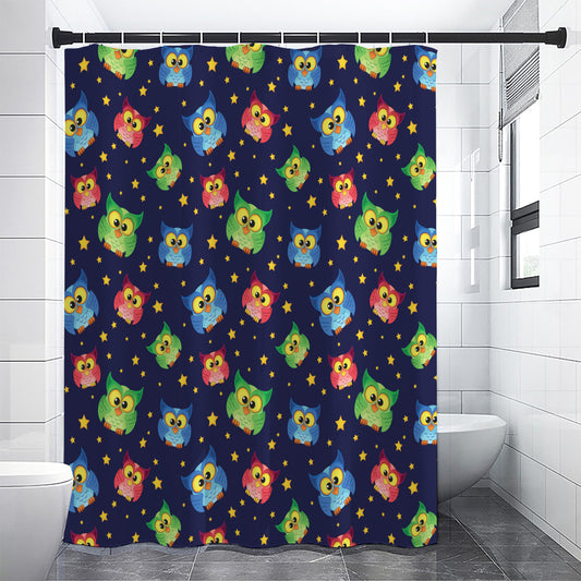 Owl And Star Pattern Print Shower Curtain