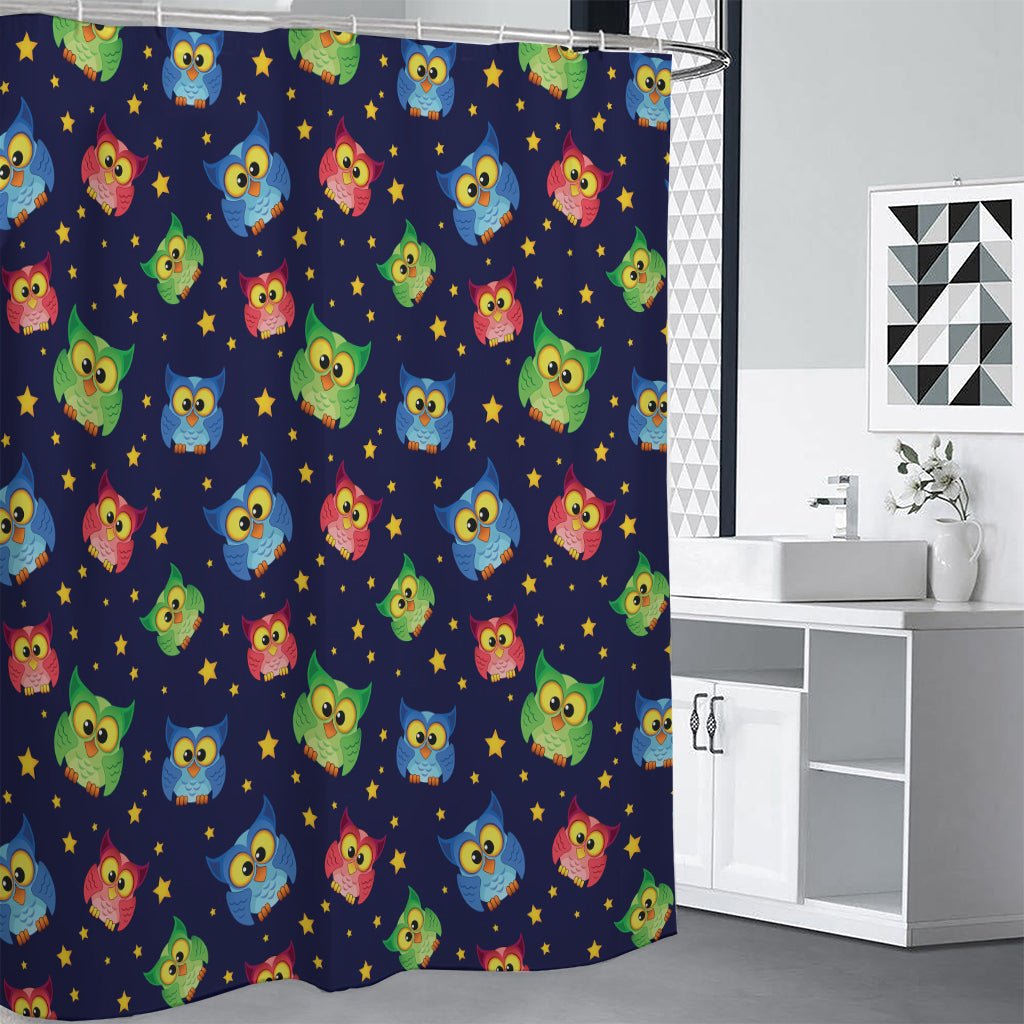 Owl And Star Pattern Print Shower Curtain