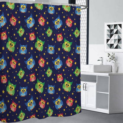 Owl And Star Pattern Print Shower Curtain