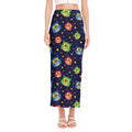 Owl And Star Pattern Print Side Slit Maxi Skirt