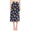 Owl And Star Pattern Print Side Slit Midi Skirt