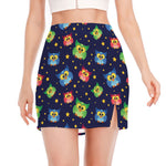 Owl And Star Pattern Print Side Slit Mini Skirt