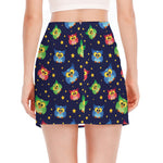 Owl And Star Pattern Print Side Slit Mini Skirt
