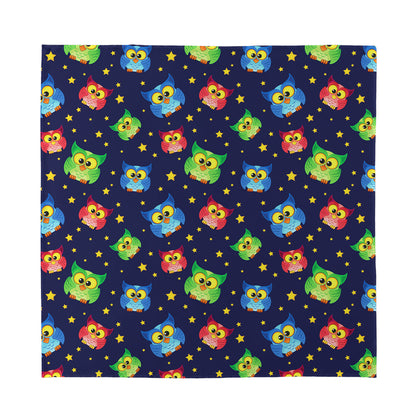 Owl And Star Pattern Print Silk Bandana