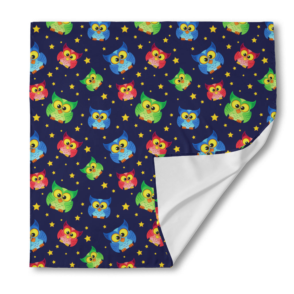 Owl And Star Pattern Print Silk Bandana